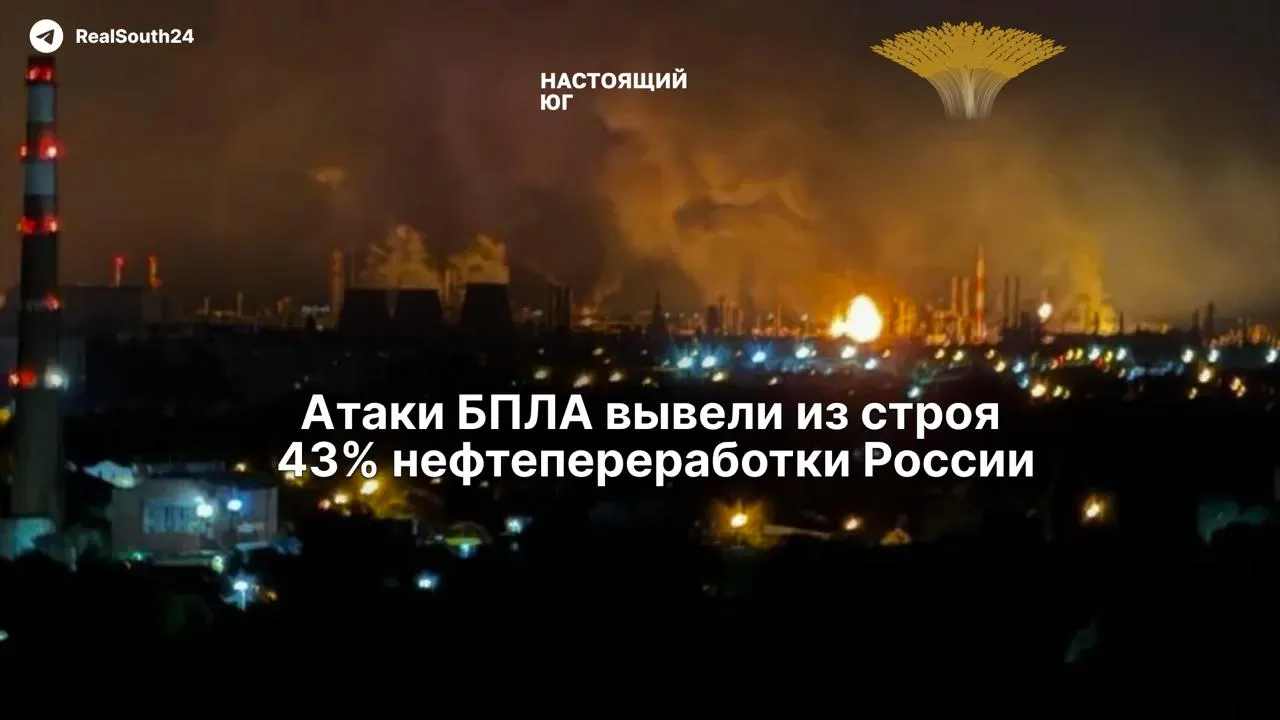 Систематические атаки БПЛА парализовали около 43% перерабатывающих мощностей страны. Ремонт осложнён санкциями, на фоне сокращения поставок топлива работники требуют компенсаций.