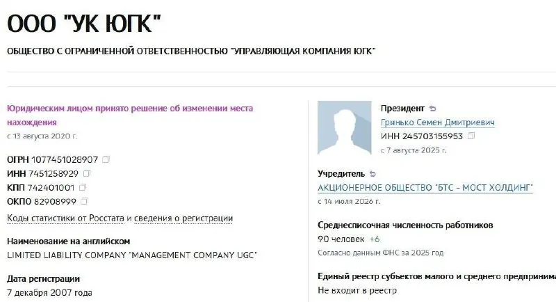 Управляющая компания холдинга перешла под управление АО «БТС‑Мост Холдинг» Руслана Байсарова. Пакет активов, перешедших в госсобственность год назад, на торгах купили за 93,16 млрд рублей; после сделки холдинг переименовали в ГК «БТС‑Золото».