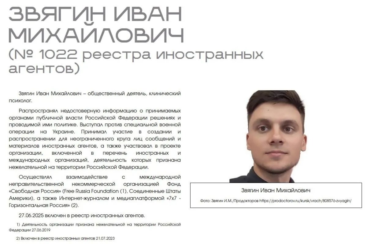 Звягин обратился в суд с иском против Министерства юстиции: он требует защиты чести и возмещения за профессиональную дискриминацию после размещения сведений о нём в разделе о «иноагентах».